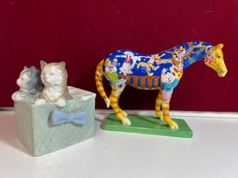 NBT/ 2pcs - Lladro/NAO Cat Figurine And Elizabeth Lewis Scott Trail Of Painted Ponies