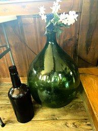FR/ 2pcs - Huge Green Glass Floor Vase And Brown Gallon Bottle