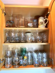L2/ 3shelves - Assorted Ned Smith Gold Rimmed Glassware & Other Bird Themed Glasses