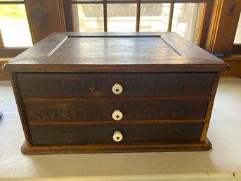 FR/ Vintage 3 Drawer Wood Spool Cabinet 'Stearns Braid' Wright MFG