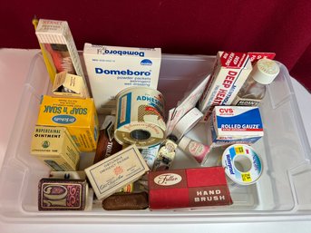 NBT/ Bin - Vintage Home Health Ointments, Soaps, Bandages, Antique Nail Clipper Etc