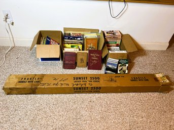 L2/ 4boxes - Books, VHS Tapes, Projection Screen, Few Vintage Books Donald Duck, The Rough Riders Etc