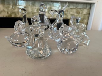 LR/ Assortment Of 10 Adorable Heavy Glass Small Animal Figures - Cats, Swan, Bunny, Birds, Mouse Etc