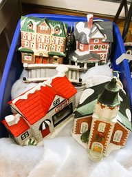 Bin Of Ceramic Christmas Village Pieces