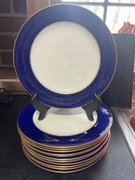 1HC/ 12pcs - Gorgeous Cobalt Blue W Gold Edges Dinner Plates - Crown Chelsea China Made In England