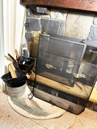 L3/ 2 Fireplace Screens, 4 Scuttle Buckets And Assorted Fireplace Tools
