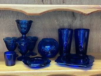 CR/A 10pcs - Beautiful Assorted Cobalt Blue Glassware