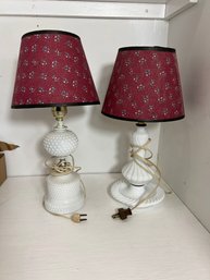 CRD9/L 2pcs: Vintage White Milk Glass Table Lamps With Matching Shades