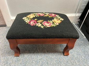 CR/A Pretty Little Wood Frame And Needlepoint Footstool