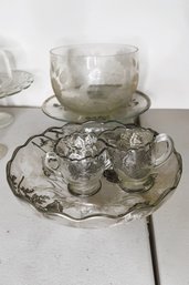 5 Pc Silver Overlay & Etched Glassware Lot