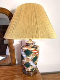 CRH1/L: Colorful Asian Ginger Jar Table Lamp With String Shade And Wood Base