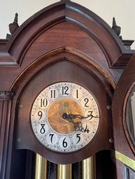 FE/ Dark Wood Stately Grandfather Clock Hanson Clock Mfctg IL