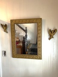 FE/ 3 Pcs - Beautiful Ornate Gilt Framed Wall Mirror & 2 Gold Colored Angels Cherubs