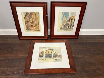 T/ 3pcs - Beautiful Framed Prints Italy (?), 2 Signed