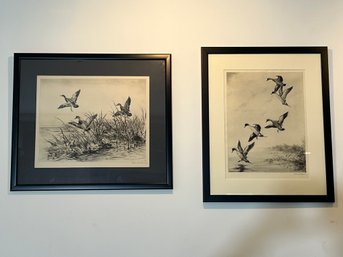 L3/ 2pcs - Beautiful Framed Drawings/Prints - Wild Ducks In Flight By Roland Clark
