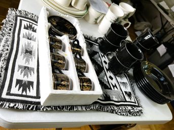 25 Black Theme Ceramic Plates/cups And Placemats