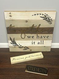 T/ 3pcs - Canvas And Wood Wall Art Inspirational Signs - Rustic Decor