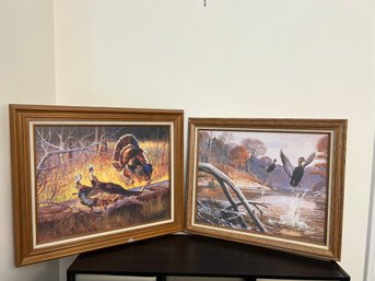 DR/ 2pcs - Nicely Wood Framed And Matted Art: Turkeys And Ducks