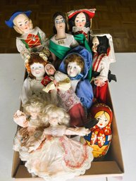 Box Of Asst Collector Dolls Including Set Of Nesting Dolls