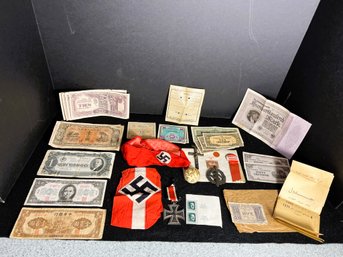 K/ Box - Vintage/Antique German, Italian, Japanese Etc Ephemera, Currency , Patches Etc