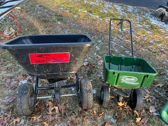 G/ 2pcs: Brinly - Tow Behind Broadcast Lawn Spreader And Scotts Speedy Green 2000 Broadcast Spreader