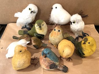 K/ Pretty Lot Of 12 Assorted Decorative Birds - Some Wood, Resin, Feathered...etc