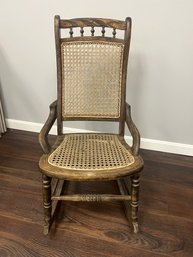 T/ Vintage Wood And Cane Ladies Size Rocker