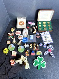 K/ Bag - Collector Pins And Buttons, Blingy Pins And More
