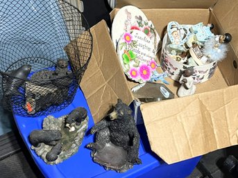 C/ Box Of Assorted Knickknacks: Hobby Lobby, Willow Tree, Bear Figurines, Baby Shower Decorations, Sm Plaques