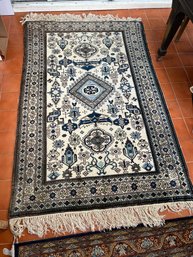 SR/ Blue And Beige Fringed Area Rug