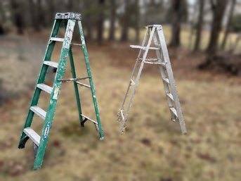 G/ 2pcs - 6 Foot Step Ladders: Werner Fiberglass & Star Model Aluminum With Work Platform