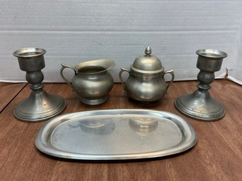CR/A 5pcs - Pewter Lot And Reed & Barton Stainless Tray