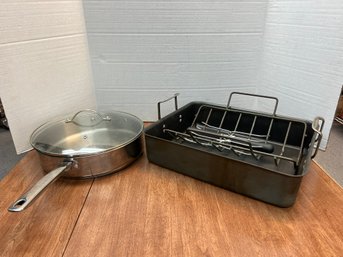 CR/A 2pcs - Calphalon Roasting Pan And Basics Stainless Fry Pan