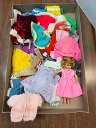 CR/A - Vintage 1965 Mattel Small Doll And Doll Clothes Lot