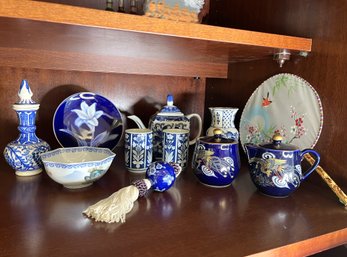 Box Of 11 Mostly Blue Asian Inspired China And More