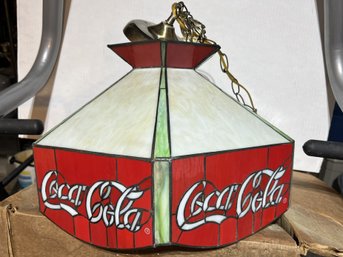 C/ In A Box - Coca Cola Stained Glass Hanging Light Fixture With Chain, Coke Trade Mark, Lg Globe Light Bulb
