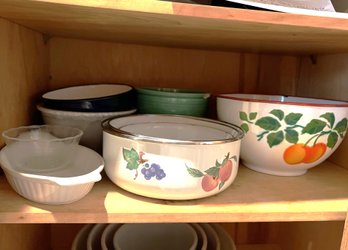 K/ Shelf Of Assorted Smaller Bowls - Ceramic, Metal, Poland, China, Etc