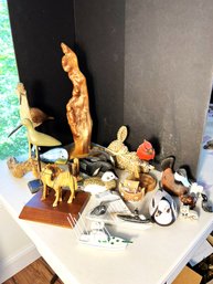 FR/ 21pcs - Assorted Wood Figures: Birds, Ducks, Camels, Ducks Unlimited, Tom Gaskins Wood Sculpture Etc