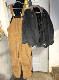 C/ 2pcs: 'Dickies' Work Jacket With Sweatshirt Hood And Brown 1 Piece Overalls - Mens Large