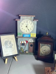 FR/ 3pcs - 2 Battery Operated Clocks (1 Bombay) And A Cross Stitch Clipper Ship