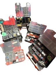 G/ 7pcs: 5 Storage Organizer Bins Full Of Hardware And Small Parts And 2 Stackable Empty Organizers