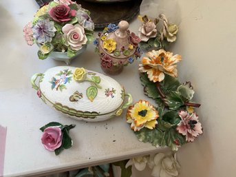 7 Pcs Capodimonte Lot: Herend, Royal, Adderley Etc