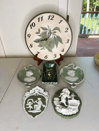 6 Pc's Beautiful Green Decor Lot Including 4 Jasperware Items