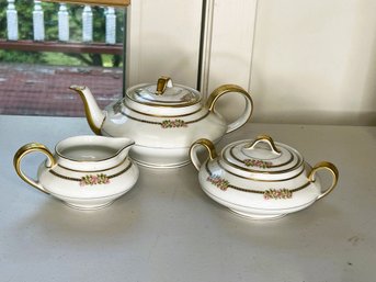 3 Pc's Lovely Vintage Theodore Havilland Limoges Teapot, Creamer, Covered Sugar