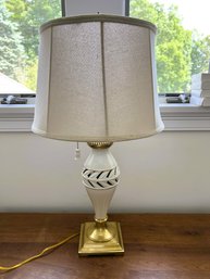 2H/ Beautiful Brushed Gold And Off White Lenox Lamp With Matching Pull And Finial