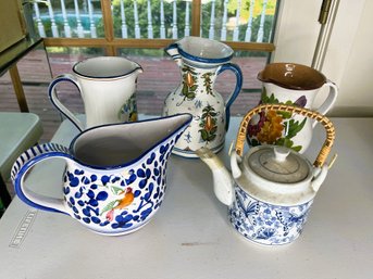 5 Pc's Colorful Ceramic  1 Teapot And 4 Pitchers