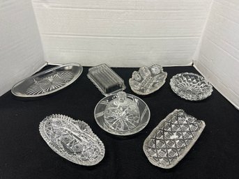AD/A 7pcs - Assorted Cut And Pressed Glass Serving Pieces