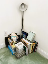 2H/ Office Desk Clamp On Lamp And Assorted Office Items: 3 Ring Binders, Staplers, File Folders, Notebooks Etc