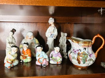 9 Pc's Beautiful Asian/Oriental Pitcher And Figurines