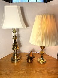 FR/ 3pcs - Vintage Brass And Copper Table Lamps With Shades: Chase Etc